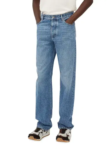 Bottega Veneta Men's Intrecciato-Patch Relaxed Straight-Leg Jeans - Blue Black | Thumbnail 1 Bottega Veneta Men's Intrecciato-Patch Relaxed Straight-Leg Jeans - Blue Black | Thumbnail 1