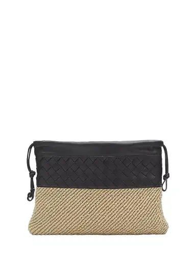 Bottega Veneta Women's Intrecciato Leather & Raffia Clutch - Natural Espresso | Thumbnail 1 Bottega Veneta Women's Intrecciato Leather & Raffia Clutch - Natural Espresso | Thumbnail 1