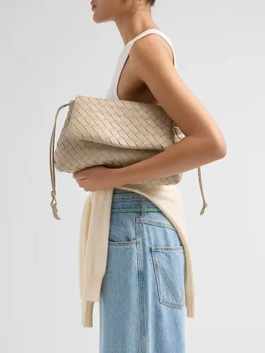 Bottega Veneta Women's Giorno Intrecciato Leather Shoulder Bag - Ecru Gold | Thumbnail 2 Bottega Veneta Women's Giorno Intrecciato Leather Shoulder Bag - Ecru Gold | Thumbnail 2