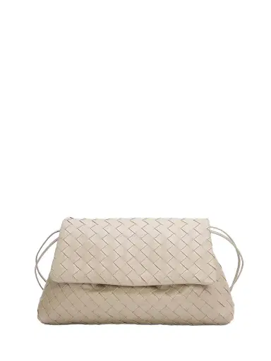 Bottega Veneta Women's Giorno Intrecciato Leather Shoulder Bag - Ecru Gold | Thumbnail 1 Bottega Veneta Women's Giorno Intrecciato Leather Shoulder Bag - Ecru Gold | Thumbnail 1