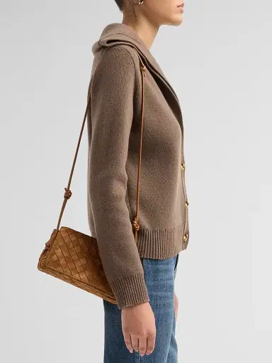 Bottega Veneta Women's Notturno Intrecciato Suede Pouch - Amber Gold | Thumbnail 2 Bottega Veneta Women's Notturno Intrecciato Suede Pouch - Amber Gold | Thumbnail 2