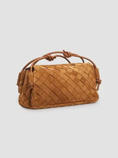 Bottega Veneta Women's Notturno Intrecciato Suede Pouch - Amber Gold | Thumbnail 3 Bottega Veneta Women's Notturno Intrecciato Suede Pouch - Amber Gold | Thumbnail 3