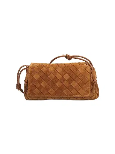 Bottega Veneta Women's Notturno Intrecciato Suede Pouch - Amber Gold | Thumbnail 1 Bottega Veneta Women's Notturno Intrecciato Suede Pouch - Amber Gold | Thumbnail 1