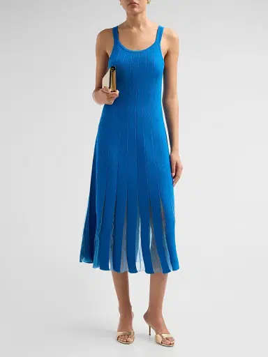 Elie Tahari Women's Raelynn Rib-Knit Pleated A-Line Midi Dress - Deep Blue | Thumbnail 2 Elie Tahari Women's Raelynn Rib-Knit Pleated A-Line Midi Dress - Deep Blue | Thumbnail 2