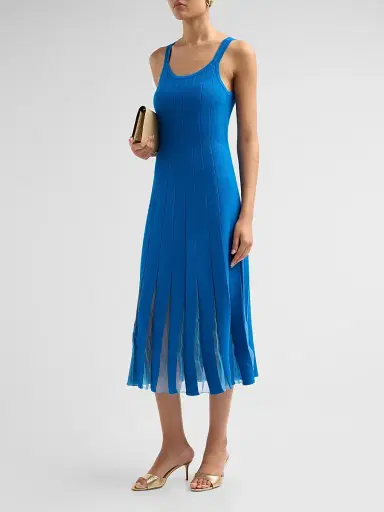 Elie Tahari Women's Raelynn Rib-Knit Pleated A-Line Midi Dress - Deep Blue | Thumbnail 4 Elie Tahari Women's Raelynn Rib-Knit Pleated A-Line Midi Dress - Deep Blue | Thumbnail 4