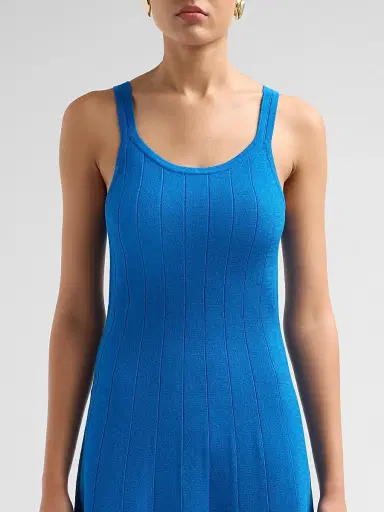 Elie Tahari Women's Raelynn Rib-Knit Pleated A-Line Midi Dress - Deep Blue | Thumbnail 5 Elie Tahari Women's Raelynn Rib-Knit Pleated A-Line Midi Dress - Deep Blue | Thumbnail 5