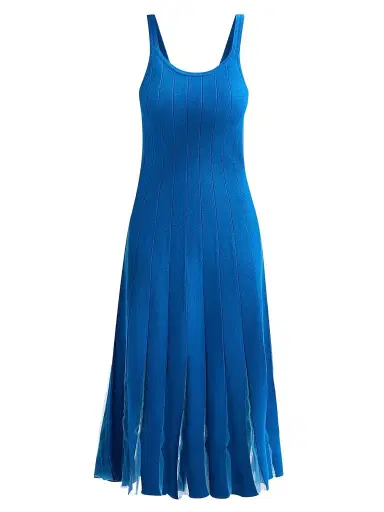 Elie Tahari Women's Raelynn Rib-Knit Pleated A-Line Midi Dress - Deep Blue | Thumbnail 1 Elie Tahari Women's Raelynn Rib-Knit Pleated A-Line Midi Dress - Deep Blue | Thumbnail 1