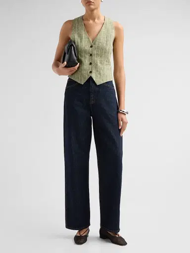 L'Agence Women's Drina Pinstripe Linen-Blend Vest - Olive Green Pinstripe - Size Large | Thumbnail 2 L'Agence Women's Drina Pinstripe Linen-Blend Vest - Olive Green Pinstripe - Size Large | Thumbnail 2