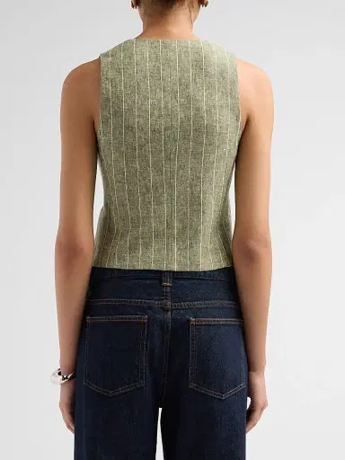 L'Agence Women's Drina Pinstripe Linen-Blend Vest - Olive Green Pinstripe - Size Large | Thumbnail 3 L'Agence Women's Drina Pinstripe Linen-Blend Vest - Olive Green Pinstripe - Size Large | Thumbnail 3