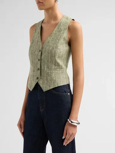 L'Agence Women's Drina Pinstripe Linen-Blend Vest - Olive Green Pinstripe - Size Large | Thumbnail 4 L'Agence Women's Drina Pinstripe Linen-Blend Vest - Olive Green Pinstripe - Size Large | Thumbnail 4