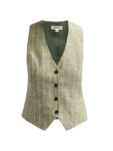 L'Agence Women's Drina Pinstripe Linen-Blend Vest - Olive Green Pinstripe - Size Large | Thumbnail 1 L'Agence Women's Drina Pinstripe Linen-Blend Vest - Olive Green Pinstripe - Size Large | Thumbnail 1