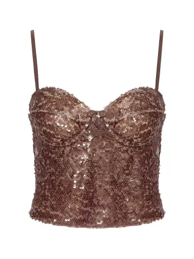 L'Agence Women's Lior Sequin Bralette Camisole - Dark Hazelnut - Size 18 | Thumbnail 1 L'Agence Women's Lior Sequin Bralette Camisole - Dark Hazelnut - Size 18 | Thumbnail 1