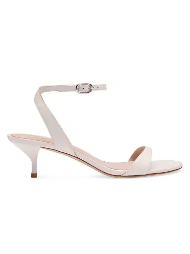 Stuart Weitzman Women's Kellie 50MM Leather Kitten-Heel Sandals - Cream | Thumbnail 1 Stuart Weitzman Women's Kellie 50MM Leather Kitten-Heel Sandals - Cream | Thumbnail 1
