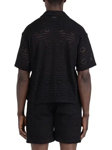 Honor The Gift Men's Pointelle Crochet Camp Shirt - Black | Thumbnail 2 Honor The Gift Men's Pointelle Crochet Camp Shirt - Black | Thumbnail 2