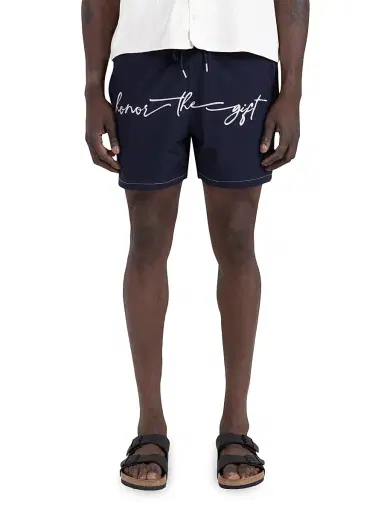Honor The Gift Men's Logo Drawstring Swim Shorts - Navy | Thumbnail 1 Honor The Gift Men's Logo Drawstring Swim Shorts - Navy | Thumbnail 1