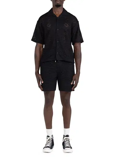 Honor The Gift Men's Pointelle-Knit Crocheted Drawstring Shorts - Black | Thumbnail 2 Honor The Gift Men's Pointelle-Knit Crocheted Drawstring Shorts - Black | Thumbnail 2