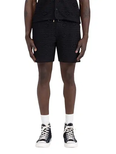 Honor The Gift Men's Pointelle-Knit Crocheted Drawstring Shorts - Black | Thumbnail 1 Honor The Gift Men's Pointelle-Knit Crocheted Drawstring Shorts - Black | Thumbnail 1