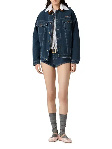 Miu Miu Women's Flocked Denim and Velvet Blouson Jacket - Blue | Thumbnail 6 Miu Miu Women's Flocked Denim and Velvet Blouson Jacket - Blue | Thumbnail 6
