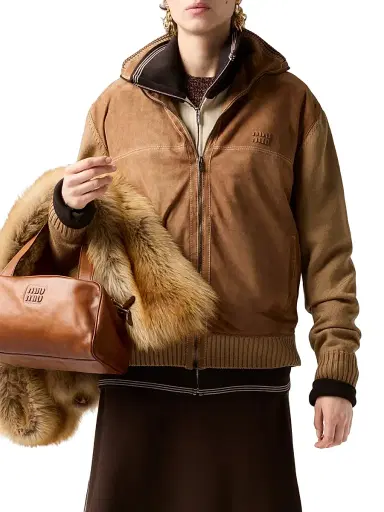 Miu Miu Women's Zipper Sweatshirt - Brown | Thumbnail 2 Miu Miu Women's Zipper Sweatshirt - Brown | Thumbnail 2