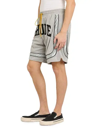Rhude Men's Baggy Mesh Collegiate Logo Shorts - Grey Silver | Thumbnail 4 Rhude Men's Baggy Mesh Collegiate Logo Shorts - Grey Silver | Thumbnail 4