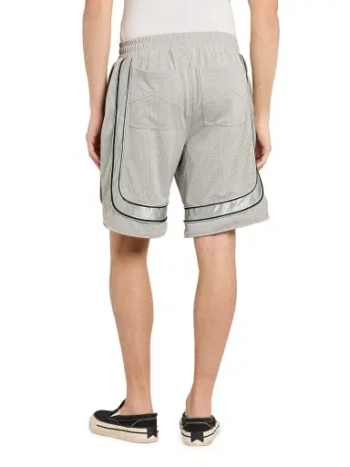 Rhude Men's Baggy Mesh Collegiate Logo Shorts - Grey Silver | Thumbnail 5 Rhude Men's Baggy Mesh Collegiate Logo Shorts - Grey Silver | Thumbnail 5