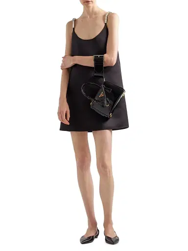 Prada Women's Embroidered Double Satin Mini-Dress - Black | Thumbnail 2 Prada Women's Embroidered Double Satin Mini-Dress - Black | Thumbnail 2