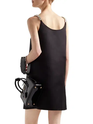 Prada Women's Embroidered Double Satin Mini-Dress - Black | Thumbnail 3 Prada Women's Embroidered Double Satin Mini-Dress - Black | Thumbnail 3
