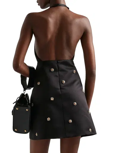 Prada Women's Embroidered Double Satin Mini-Dress - Black | Thumbnail 3 Prada Women's Embroidered Double Satin Mini-Dress - Black | Thumbnail 3