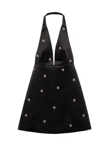 Prada Women's Embroidered Double Satin Mini-Dress - Black | Thumbnail 1 Prada Women's Embroidered Double Satin Mini-Dress - Black | Thumbnail 1