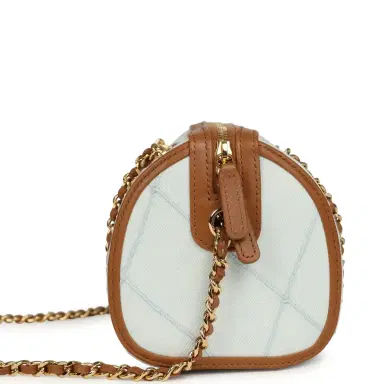 Chanel Chanel Coco Beach Mini Timeless Classic Barrel Bag with Chain Light Blue Denim and Brown Calfskin Gold Hardware | Thumbnail 3 Chanel Chanel Coco Beach Mini Timeless Classic Barrel Bag with Chain Light Blue Denim and Brown Calfskin Gold Hardware | Thumbnail 3
