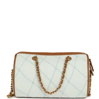 Chanel Chanel Coco Beach Mini Timeless Classic Barrel Bag with Chain Light Blue Denim and Brown Calfskin Gold Hardware | Thumbnail 4 Chanel Chanel Coco Beach Mini Timeless Classic Barrel Bag with Chain Light Blue Denim and Brown Calfskin Gold Hardware | Thumbnail 4