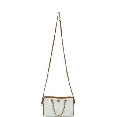 Chanel Chanel Coco Beach Mini Timeless Classic Barrel Bag with Chain Light Blue Denim and Brown Calfskin Gold Hardware | Thumbnail 7 Chanel Chanel Coco Beach Mini Timeless Classic Barrel Bag with Chain Light Blue Denim and Brown Calfskin Gold Hardware | Thumbnail 7