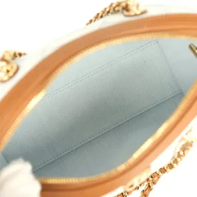 Chanel Chanel Coco Beach Mini Timeless Classic Barrel Bag with Chain Light Blue Denim and Brown Calfskin Gold Hardware | Thumbnail 8 Chanel Chanel Coco Beach Mini Timeless Classic Barrel Bag with Chain Light Blue Denim and Brown Calfskin Gold Hardware | Thumbnail 8