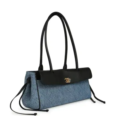 Chanel Chanel Small "Urban Essential" East West Shopping Tote Black Calfskin and Blue Denim Gold Hardware | Thumbnail 2 Chanel Chanel Small "Urban Essential" East West Shopping Tote Black Calfskin and Blue Denim Gold Hardware | Thumbnail 2