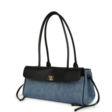 Chanel Chanel Small "Urban Essential" East West Shopping Tote Black Calfskin and Blue Denim Gold Hardware | Thumbnail 5 Chanel Chanel Small "Urban Essential" East West Shopping Tote Black Calfskin and Blue Denim Gold Hardware | Thumbnail 5