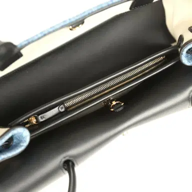 Chanel Chanel Small "Urban Essential" East West Shopping Tote Black Calfskin and Blue Denim Gold Hardware | Thumbnail 7 Chanel Chanel Small "Urban Essential" East West Shopping Tote Black Calfskin and Blue Denim Gold Hardware | Thumbnail 7