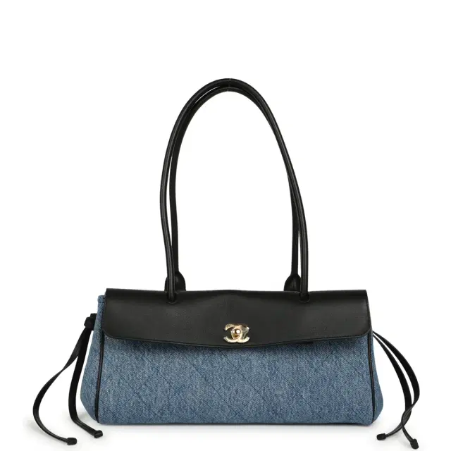 Chanel Small "Urban Essential" East West Shopping Tote Black Calfskin and Blue Denim Gold Hardware Chanel Small "Urban Essential" East West Shopping Tote Black Calfskin and Blue Denim Gold Hardware