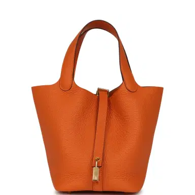 HERMÈS Hermes Picotin Lock 18 Orange Clemence Gold Hardware | Thumbnail 1 HERMÈS Hermes Picotin Lock 18 Orange Clemence Gold Hardware | Thumbnail 1