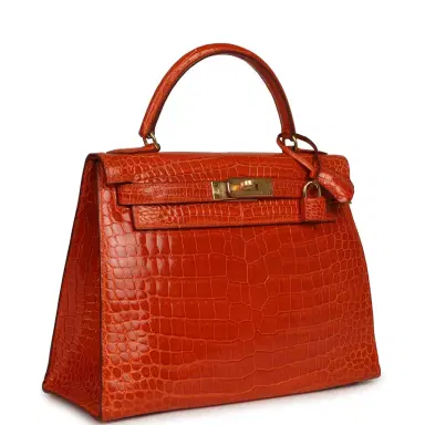 HERMÈS Vintage Hermes Kelly Sellier 28 Orange Shiny Porous Crocodile Gold Hardware | Thumbnail 2 HERMÈS Vintage Hermes Kelly Sellier 28 Orange Shiny Porous Crocodile Gold Hardware | Thumbnail 2