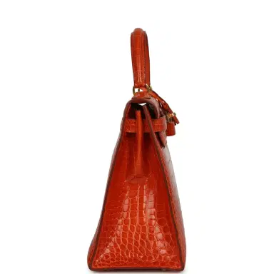HERMÈS Vintage Hermes Kelly Sellier 28 Orange Shiny Porous Crocodile Gold Hardware | Thumbnail 3 HERMÈS Vintage Hermes Kelly Sellier 28 Orange Shiny Porous Crocodile Gold Hardware | Thumbnail 3