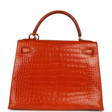 HERMÈS Vintage Hermes Kelly Sellier 28 Orange Shiny Porous Crocodile Gold Hardware | Thumbnail 4 HERMÈS Vintage Hermes Kelly Sellier 28 Orange Shiny Porous Crocodile Gold Hardware | Thumbnail 4