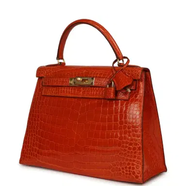 HERMÈS Vintage Hermes Kelly Sellier 28 Orange Shiny Porous Crocodile Gold Hardware | Thumbnail 5 HERMÈS Vintage Hermes Kelly Sellier 28 Orange Shiny Porous Crocodile Gold Hardware | Thumbnail 5