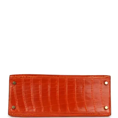 HERMÈS Vintage Hermes Kelly Sellier 28 Orange Shiny Porous Crocodile Gold Hardware | Thumbnail 6 HERMÈS Vintage Hermes Kelly Sellier 28 Orange Shiny Porous Crocodile Gold Hardware | Thumbnail 6