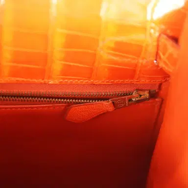 HERMÈS Vintage Hermes Kelly Sellier 28 Orange Shiny Porous Crocodile Gold Hardware | Thumbnail 9 HERMÈS Vintage Hermes Kelly Sellier 28 Orange Shiny Porous Crocodile Gold Hardware | Thumbnail 9