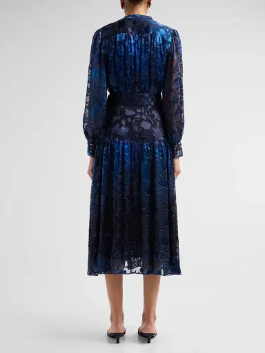 Elie Tahari Women's The Pippa Floral Belted Midi Dress - Brushstroke Denim | Thumbnail 3 Elie Tahari Women's The Pippa Floral Belted Midi Dress - Brushstroke Denim | Thumbnail 3