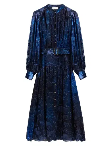 Elie Tahari Women's The Pippa Floral Belted Midi Dress - Brushstroke Denim | Thumbnail 1 Elie Tahari Women's The Pippa Floral Belted Midi Dress - Brushstroke Denim | Thumbnail 1