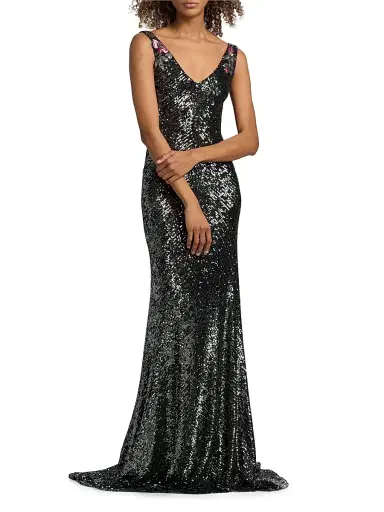 Naeem Khan Women's Floral Sequined Sleeveless Gown - Gunmetal Multi | Thumbnail 2 Naeem Khan Women's Floral Sequined Sleeveless Gown - Gunmetal Multi | Thumbnail 2