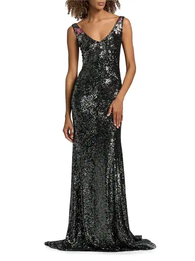 Naeem Khan Women's Floral Sequined Sleeveless Gown - Gunmetal Multi | Thumbnail 3 Naeem Khan Women's Floral Sequined Sleeveless Gown - Gunmetal Multi | Thumbnail 3