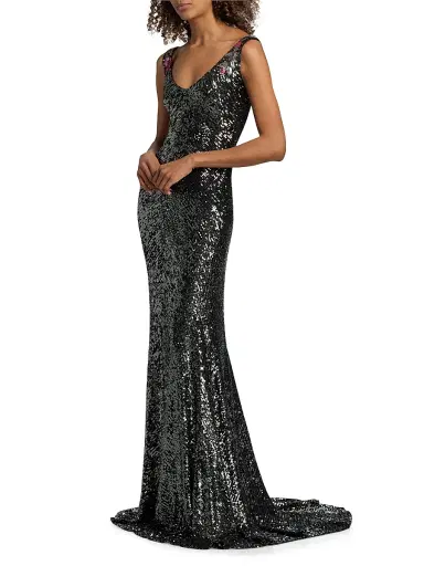Naeem Khan Women's Floral Sequined Sleeveless Gown - Gunmetal Multi | Thumbnail 4 Naeem Khan Women's Floral Sequined Sleeveless Gown - Gunmetal Multi | Thumbnail 4