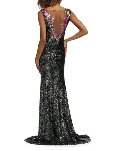 Naeem Khan Women's Floral Sequined Sleeveless Gown - Gunmetal Multi | Thumbnail 5 Naeem Khan Women's Floral Sequined Sleeveless Gown - Gunmetal Multi | Thumbnail 5